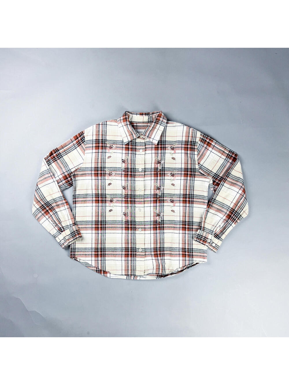 Vintage Plaid Shirt, Women's Long Sleeve Button Up, Acorn Embroidery